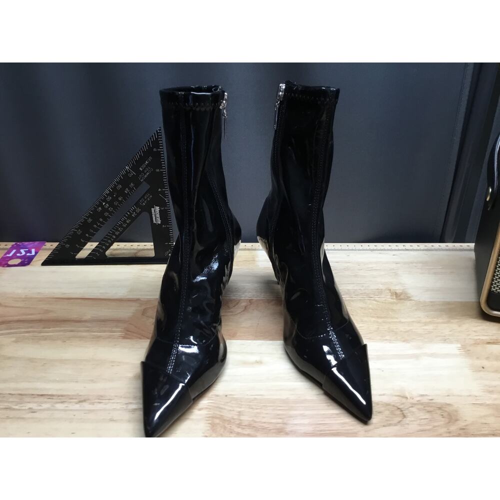 Schutz Luh Patent Leather Stretch Mid Calf Bootie Women's 5.5 Black Stiletto